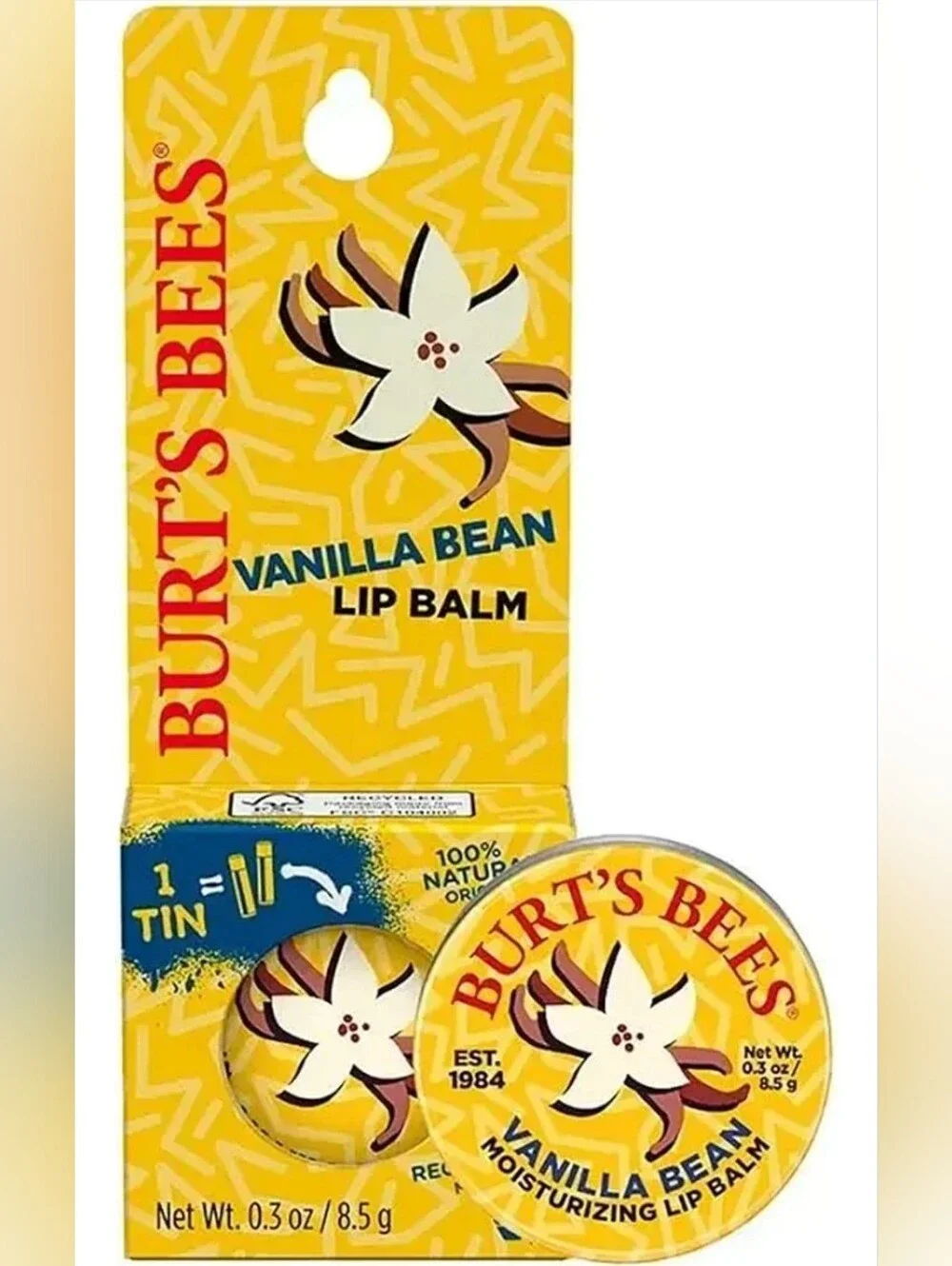 5x Burt's Bees Vanilla Bean Lip Balm Tin 0.3 oz
